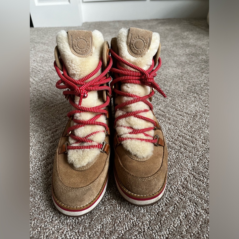 Cole Haan Luke Hiker Womens Leather Wool Lined Wedge Boots